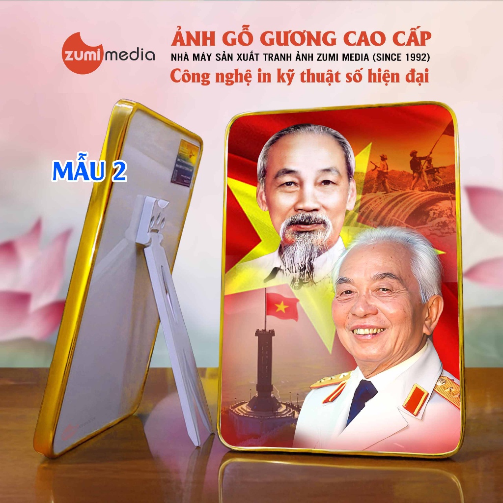 Khung tranh BÁC HỒ CHÍ MINH - VÕ NGUYÊN GIÁP ảnh gỗ gương cao cấp để bàn hoặc treo tường