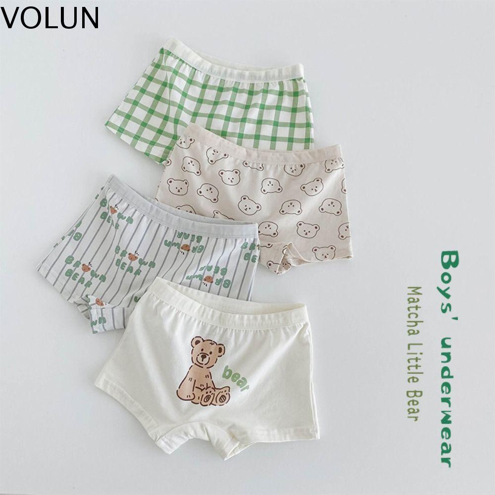 VOLUN Kẻ Sọc Quần boxer gấu hoạt hình Quần lót Bông Quần lót bé trai Thoáng khí Cạp vừa Đồ lót trẻ em Trẻ em