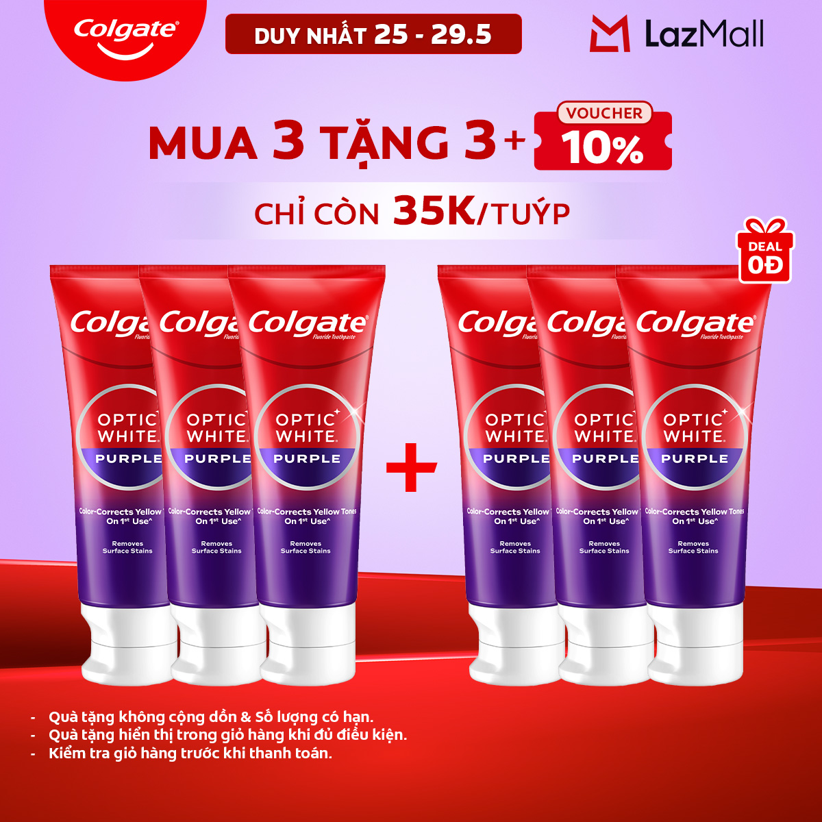 [Chỉ 25-29.5_Mua 3 tặng 3] Bộ 3 Kem Đánh Răng Colgate trắng răng Optic White Purple 100g - công nghệ sắc tím, trung hòa sắc vàng cho răng trắng sáng, an toàn cho men răng