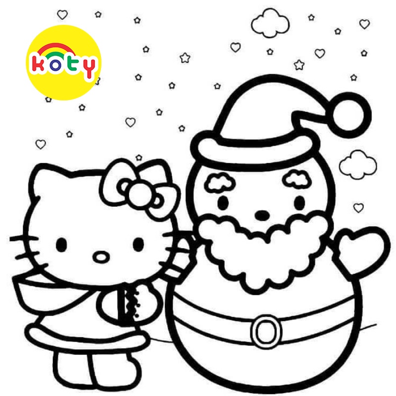 Hello Kitty Giáng Sinh Noel - Set 10 Tờ Tranh Tô Màu A4 A5 Dành Cho Màu Sáp Màu Chì - TM2024