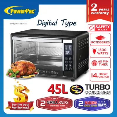 PowerPac Digital Oven 45L - 2 sets of baking tray and grill / rotisserie & Convection function (PPT485)