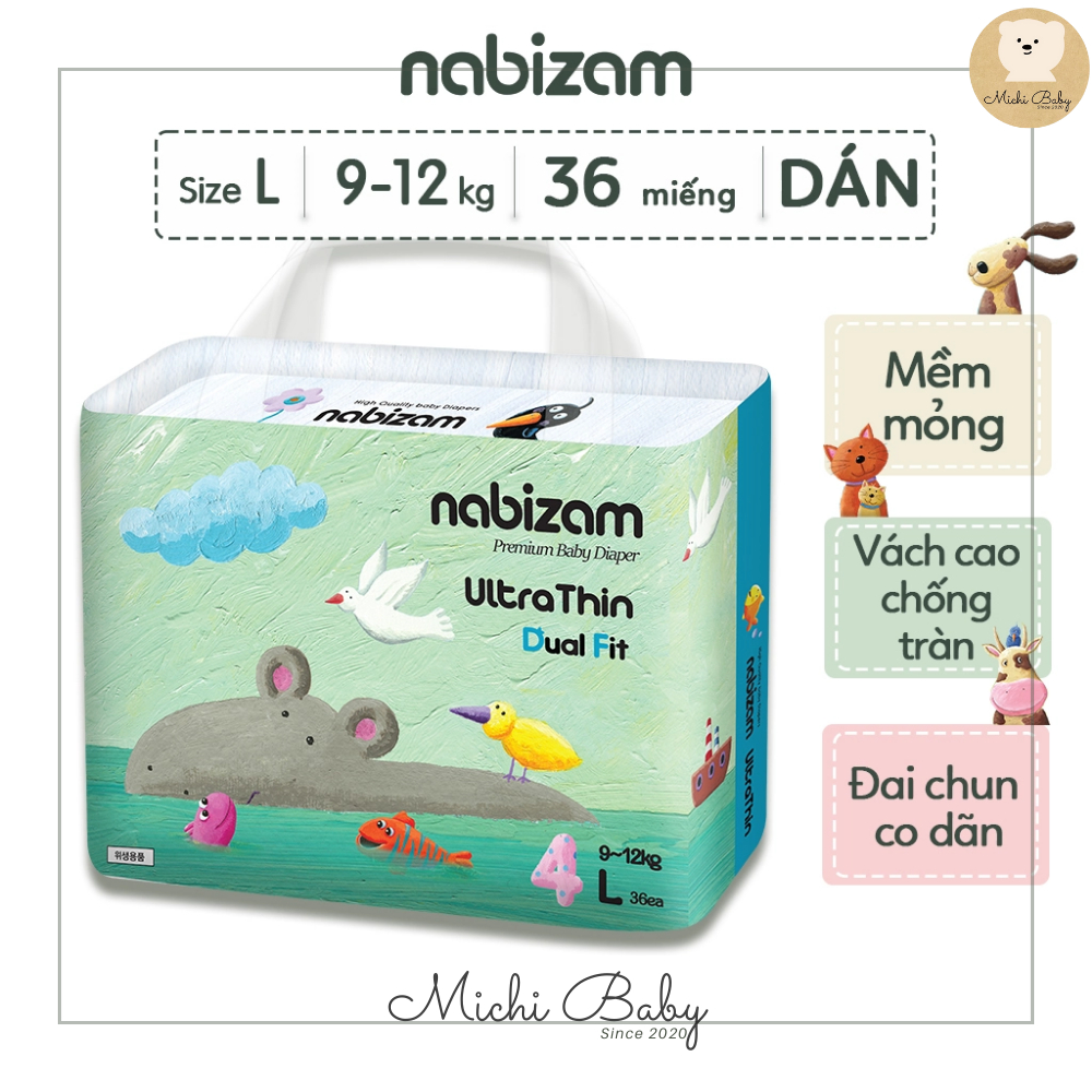 4 BỊCH BỈM- Nabizam Ultra Thin Nội Địa Hàn, Mềm Mại, Mỏng Nhẹ đủ size cho bé MC642 - 9