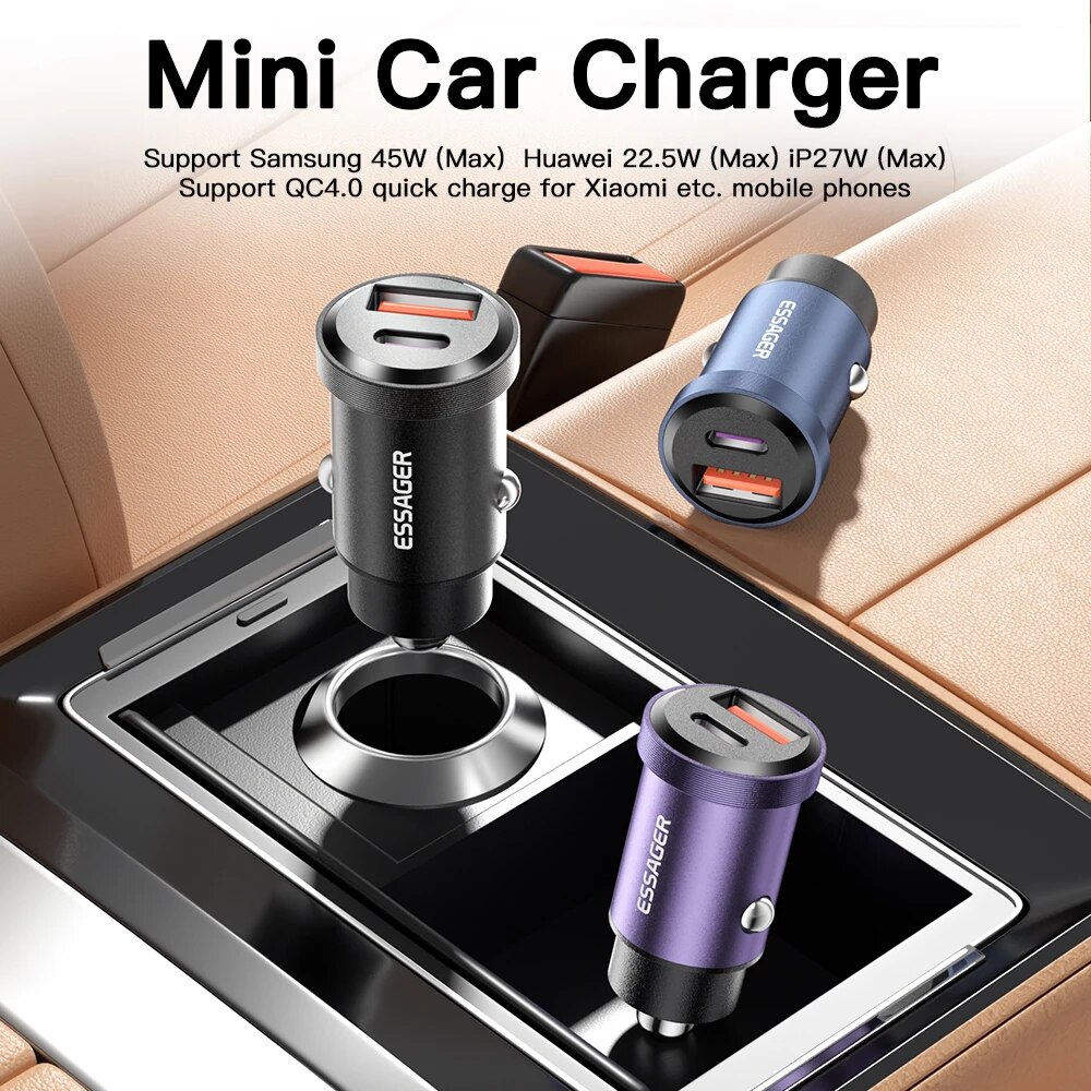 Essager USB C Car Charger 45W 5A Quick Charge 4.0 QC PD 3.0 SCP USB Type C