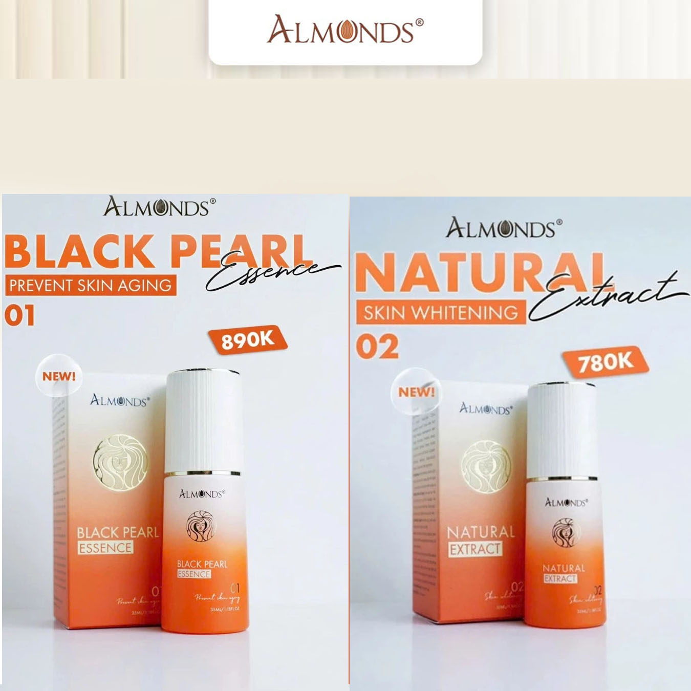 Trọn Bộ Tinh Chất Hủy Sắc Tố Nám Black Pearl Essence và Ức Chế Nám Natural Extract Almonds
