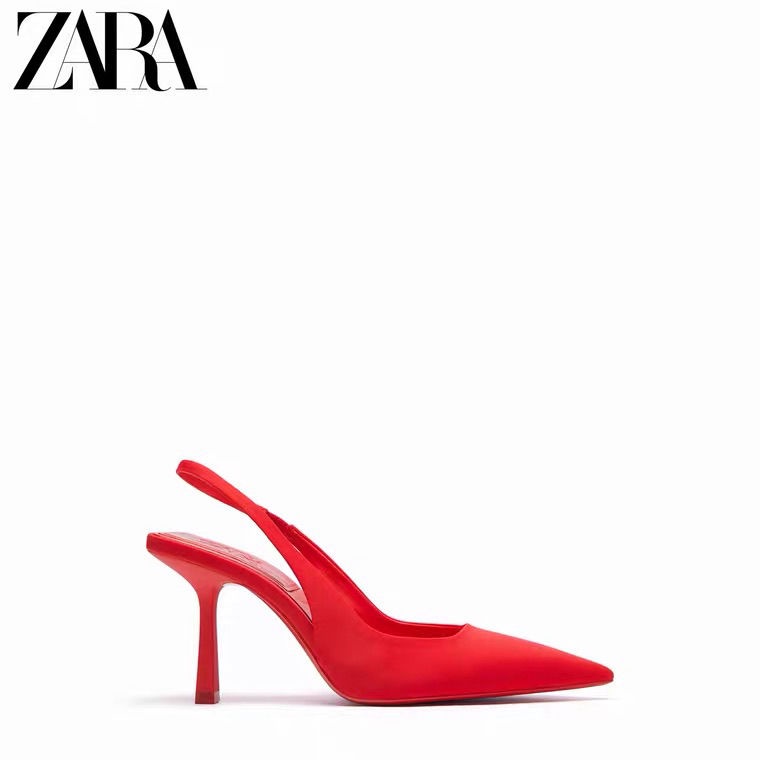 Nóng bán●Giày cao gót slingback Zara mũi nhọn chất liệu vải màu tím thời trang mùa hè 2021 mới cho n