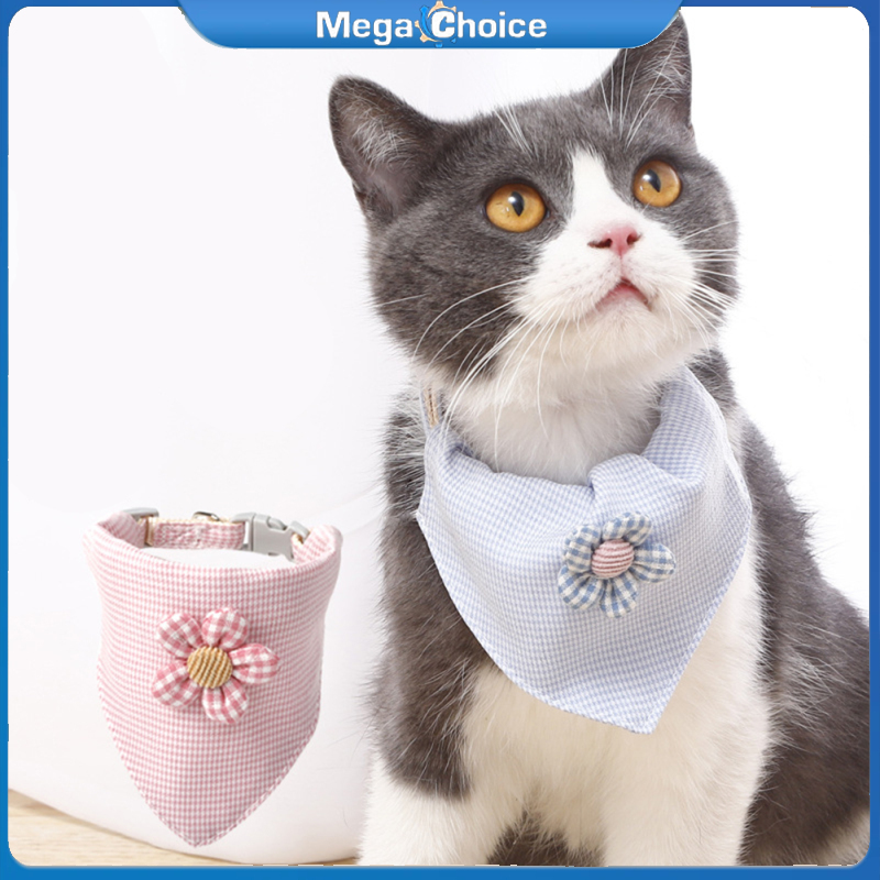 MegaChoice【100%Original】Fashionable Cotton Cats Collar Sweet Cute Style Plaid Small Flower Printed Triangular Scarf Removable Adjustable Collar Pets Supplies ราคา 44 บาท*ส่งฟรี