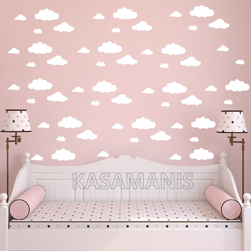 42pcs Large Size Cartoon Clouds Shape Wall Art Decals Diy Funny Clouds Vinyl Wall Sticker Kids Room Mural Nursery Art Wall Decor