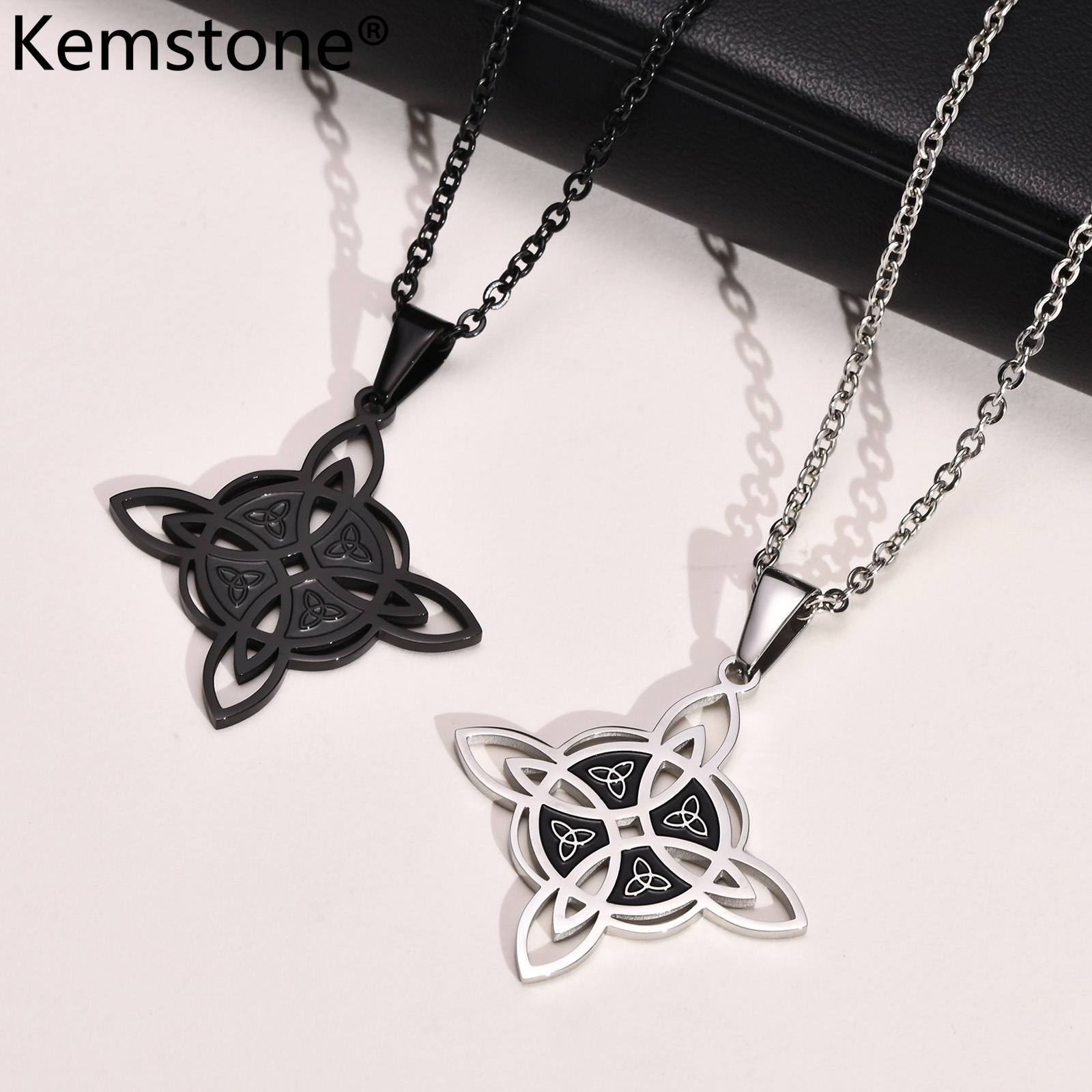 Kemstone Stainless Steel Men's Celtic Knot Pendant Necklace Black Silver Plated Necklaces Jewelry ราคา 142 บาท*ส่งฟรี