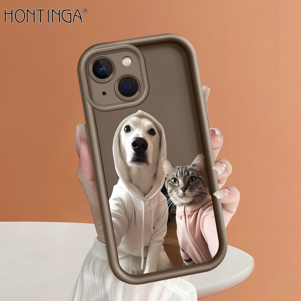 Ốp lưng Hontinga cho chó mèo dễ thương cho iPhone 15 Pro Max 11 12 13 14 Pro Max Plus Mini Ốp lưng mềm hình vuông ban đầu vỏ toàn bộ silicon cao su chống sốc bảo vệ máy ảnh Ốp lưng ốp điện thoại mềm Ốp Bán Chạy nhất mềm