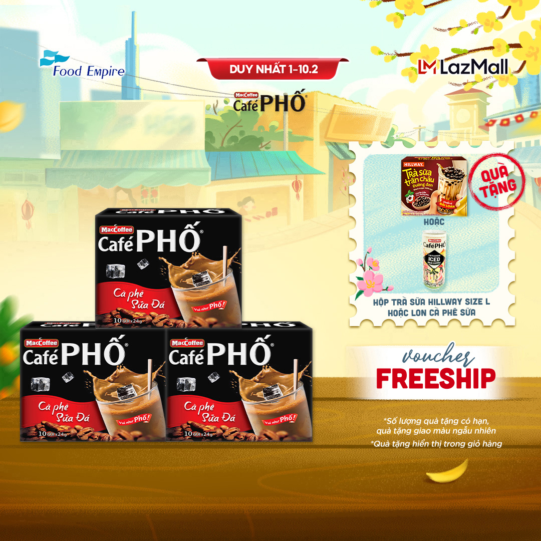 Combo 3 hộp Cà phê phố Sữa Đá - Maccoffee (hộp 10 gói x 24g)