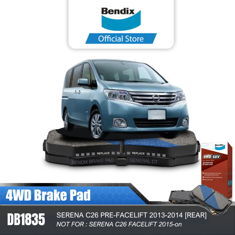 Bendix Kampas Rem Depan Mobil NissanSerena C26 PRE-FACELIFT tahun 2013-2014 DB1835-4WD Harga 918,300 rupiah*Gratis Ongkir