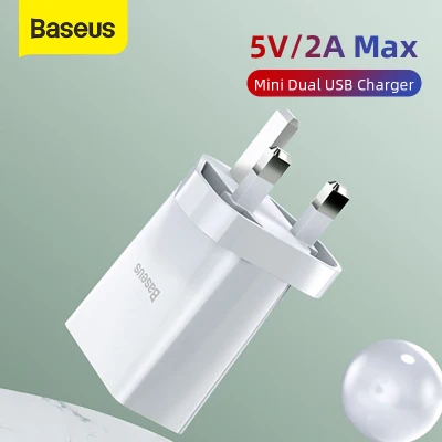Baseus 10.5W/20W Dual USB Charger UK/EU Travel Wall Charger Adapter Smart Mobile Phone Charger for iPhone 13 Pro Max Samsung Xiaomi iPad Tablets
