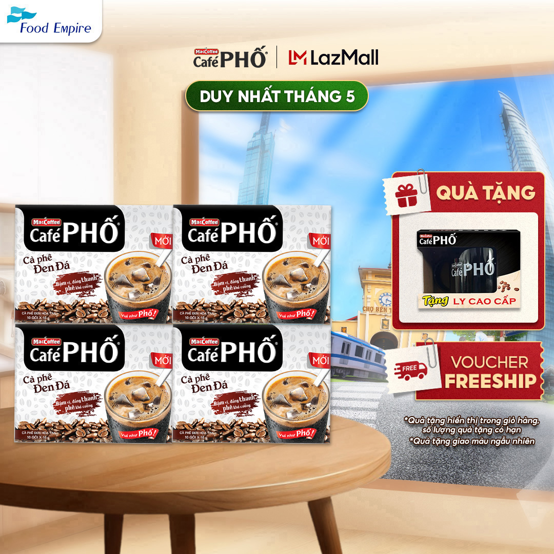 Combo 4 hộp Cà phê Phố Đen Đá - Maccoffee (hộp 10 gói x 16g)