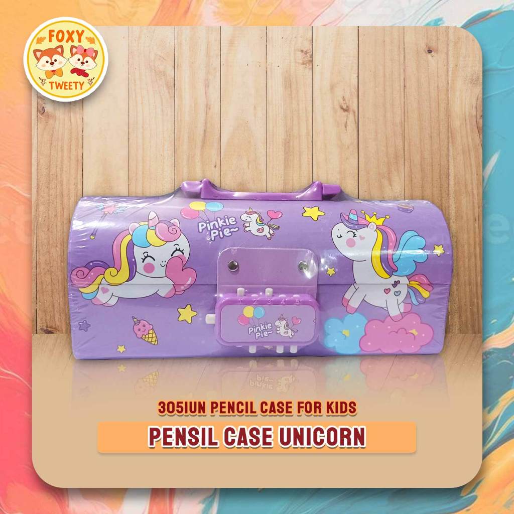 Pencil Box Case Password Lock Unicorn 3051UN Bahan Karton / Tempat Pensil Box Anak-anak / Gifs for Kids Girls Pink Purple