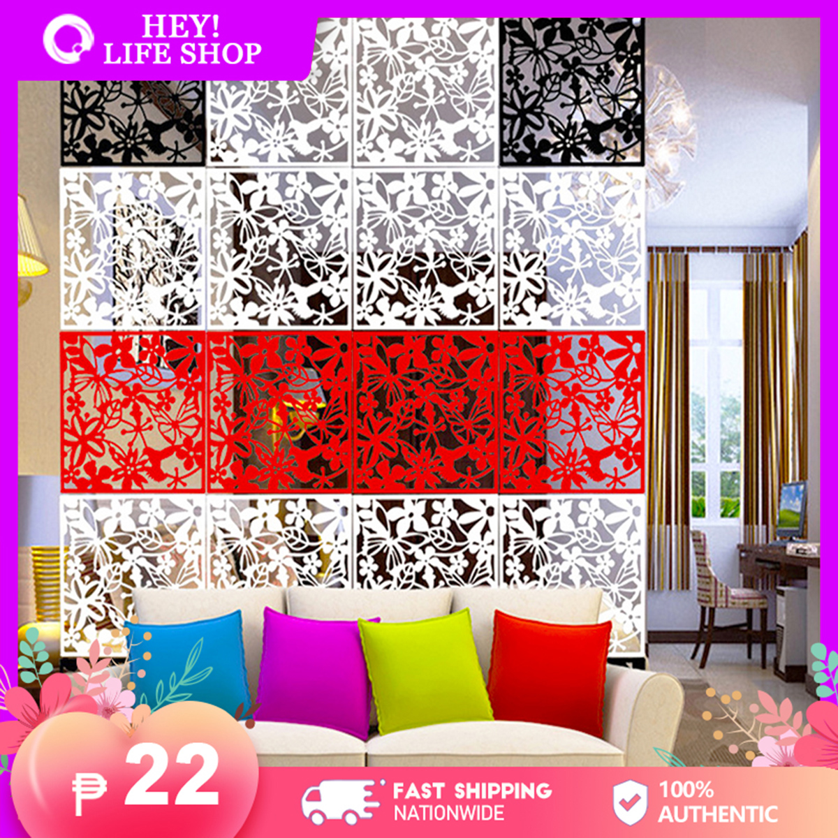 Butterfly Flower Design Room Divider by SM