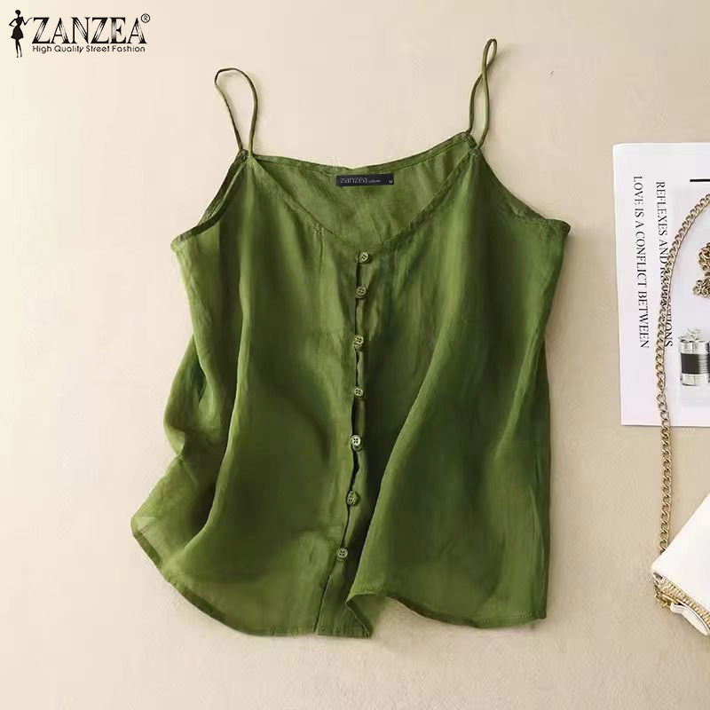 ZANZEA Womens Spaghetti Strap Camisole Summer Tank Tops V Neck Casual Slip Blouse Streetwear #2 ราคา 139 บาท*ส่งฟรี