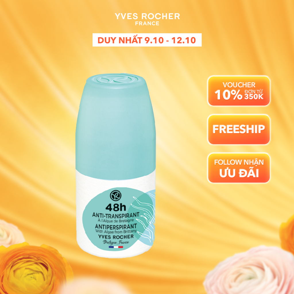 Lăn khử mùi ngăn mùi và mồ hôi suốt 48H hương biển Yves Rocher Deodorant 48H Antiperspirant with Algae 50ml