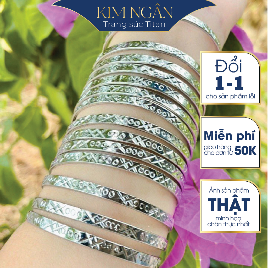 Vòng ximen titan,nữ -KHÔNG KHOÁ -bộ 7 vòng tay ximen XX bản 3.5 Ly vòng tay titan không gỉ trang sức titan Kim Ngân