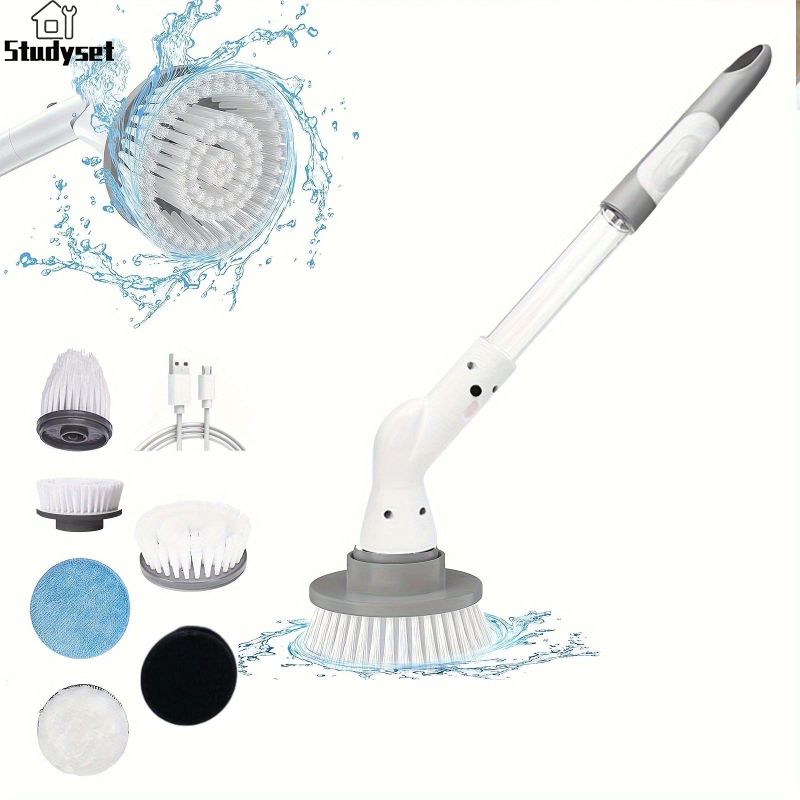 Studyset IN stock Bathroom Floor Scrubber With Handheld Long Handle Automatic Rotation Extension Living Room Floor Cleaning Brush ราคา 313 บาท*ส่งฟรี