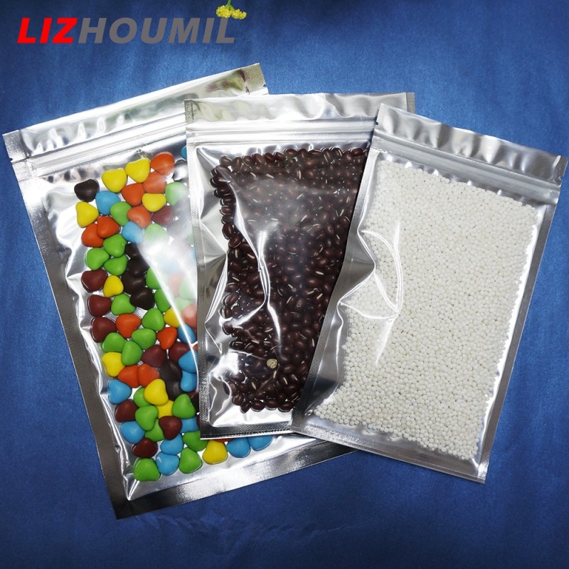 LIZHOUMIL 100pcs Translucent Aluminium foil Zip Lock Bags - Silver Metallic Aluminum Mylar And Resealable Plastic Bag Clear Front, One Side Transparent Zipper Grip Seal Pouch Plating Foil Food Packaging Kurma Fruits Pouches, Socks Pack ราคา 142 บาท*ส่งฟรี