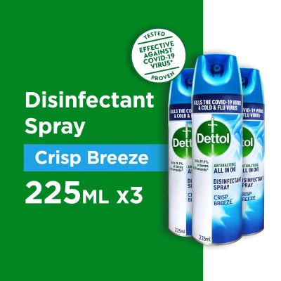 [Bundle of 3] Dettol Disinfectant Spray Crisp Breeze 225ml (Kills 99.9% of Germs)