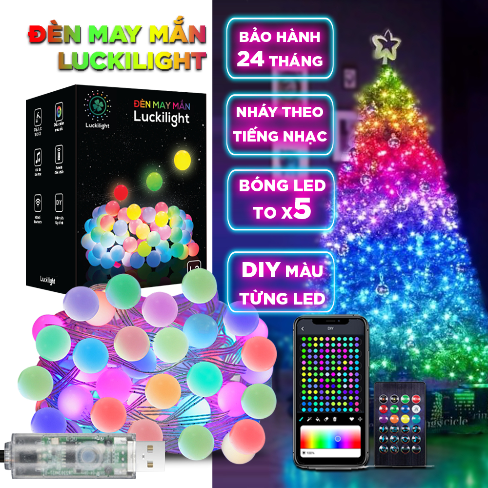 Đèn Led May Mắn Luckilight Trang Trí Noel Lễ Tết Dây Đèn Led 16 Triệu Màu Nháy Theo Nhạc Có AppKèm Remote Điều Khiển