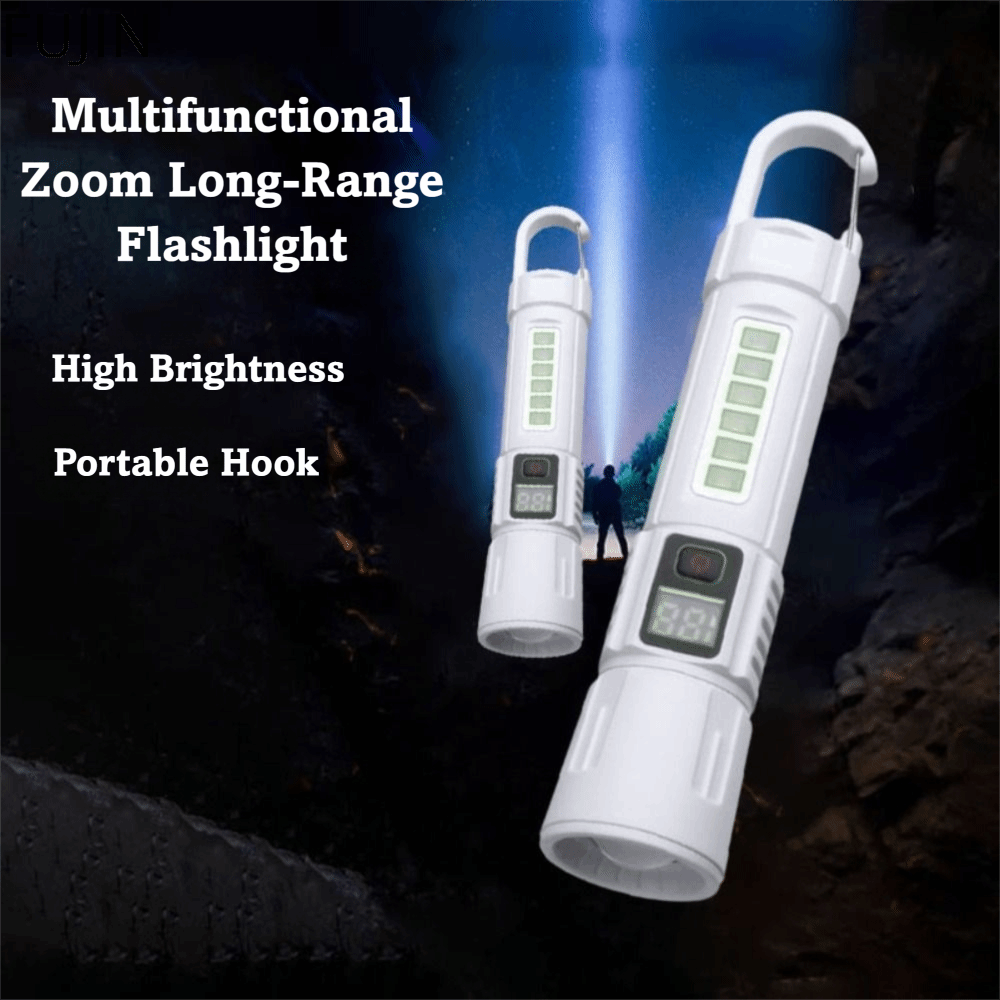 FUJIN Đèn cảnh báo đỏ xanh Đèn pin có thể phóng to Chống thấm nước Móc di động Đèn pin sạc lại Đa dụng 6 giờ sử dụng pin Đèn pin tầm xa Cắm trại