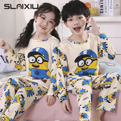 SLAIXIU Cartoon Nightwear Kids Girls Pyjamas Long Sleeve Sleepwear Tops + Pants for Children Girl Pajamas Clothing (1 set)