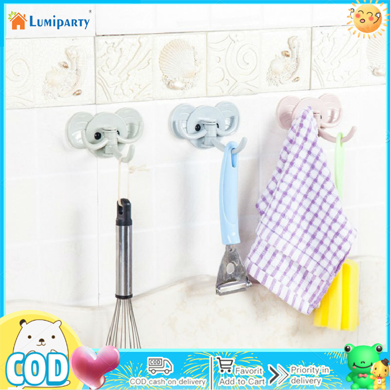 Cartoon Elephant Adhesive Hook 3 Link Strong Load-bearing Powerful Kitchen Storage Hook Hanger ราคา 16 บาท*ส่งฟรี