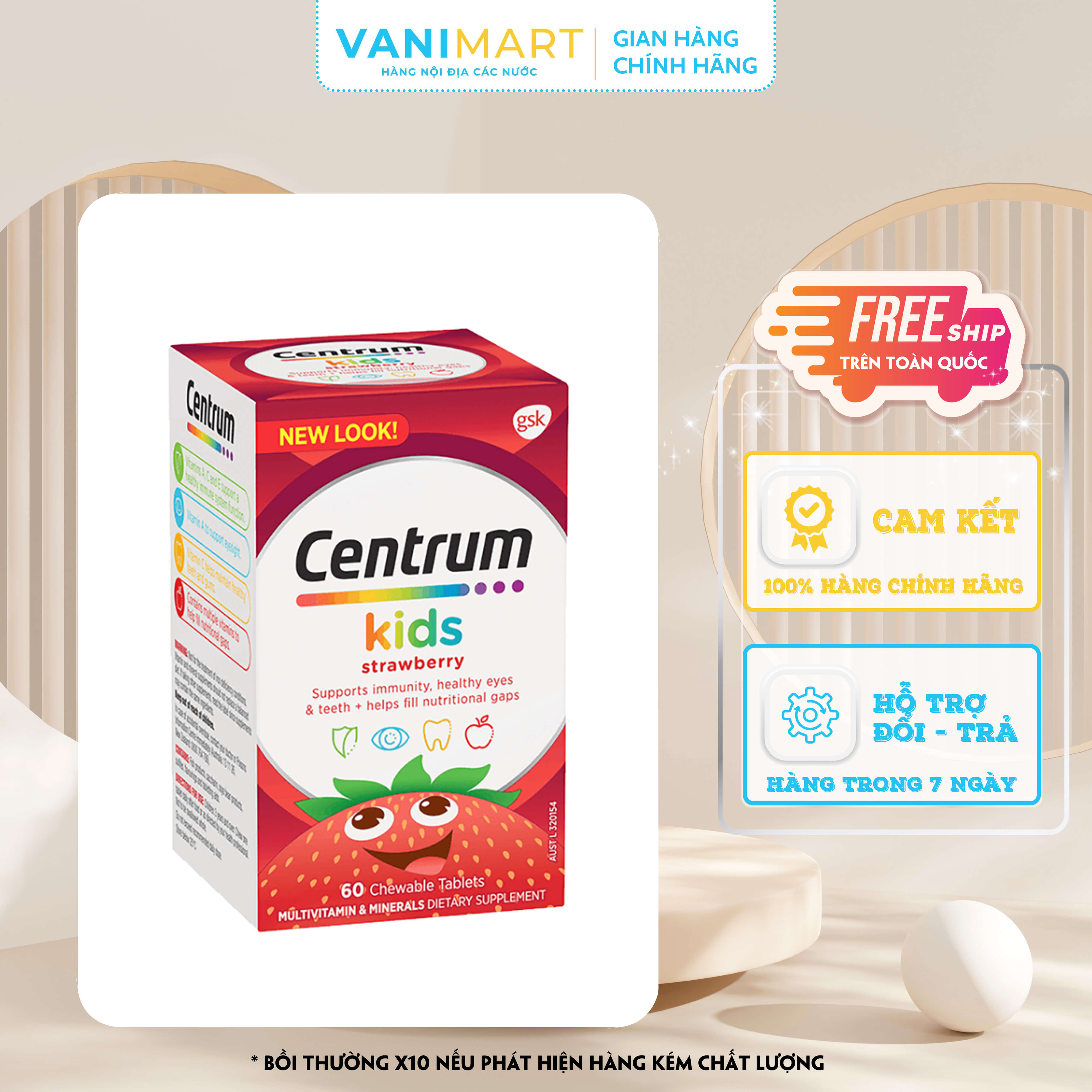 Vitamin tổng hợp cho bé Centrum Kids Strawberry Multi 60 viên