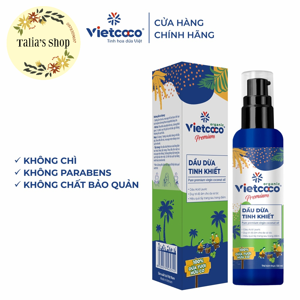 Dầu dừa tinh khiết mỹ phẩm Vietcoco dưỡng tóc, dưỡng da, dưỡng môi 50ml/130ml/250ml