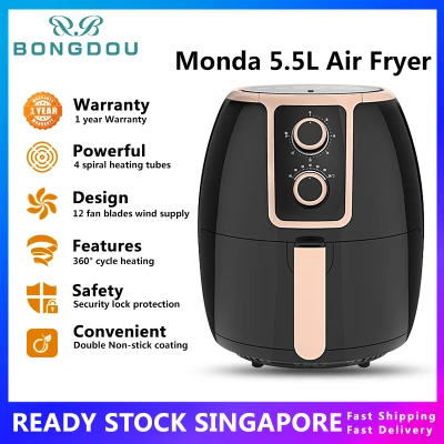 -SG Seller-Monda Air Fryer 5.5 Quart 1500-Watt Electric Hot Air Fryers Extra Large Oven Nonstick Cooker for Healthy Oil-free Low Fat Cooking with Automatic Timer and Temperature Control, Bonus Food Divider