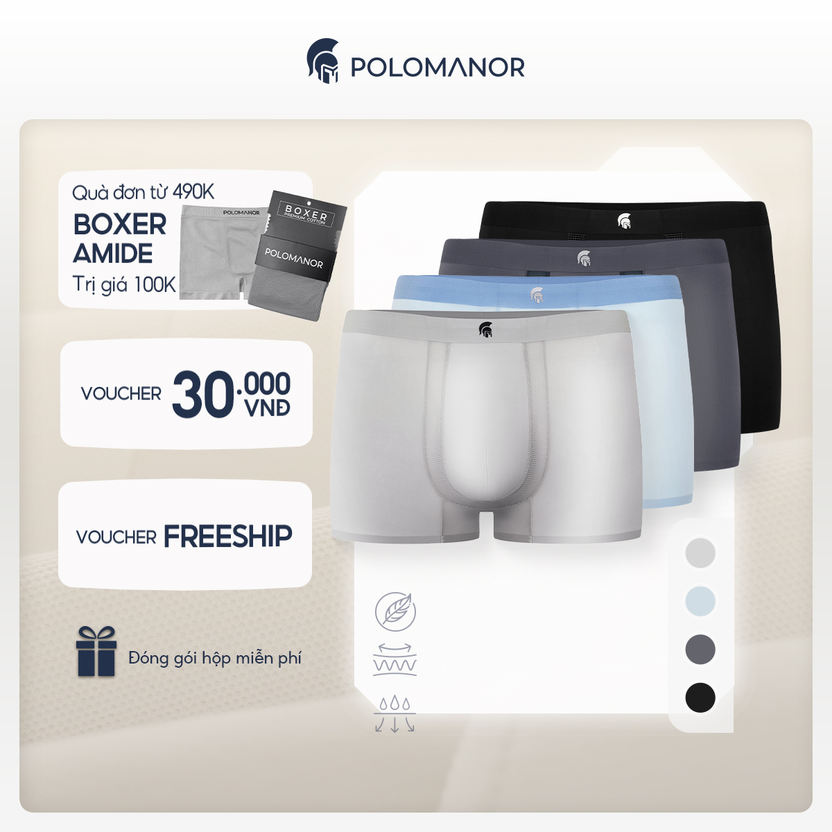 Quần lót nam dáng BOXER AIR MAX cao cấp, thoáng mát, kháng khuẩn POLOMANOR