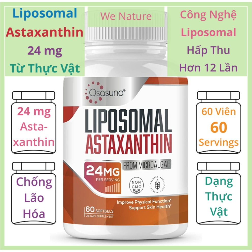 Liposomal Astaxanthin 24mg 60 viên - Chống Lão Hóa - Đẹp Da - Tốt Cho Mắt - 24 mg - Nows - Micro Ing