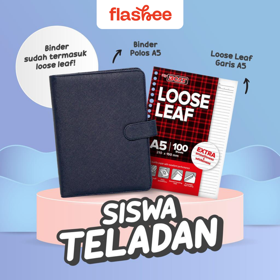 Flashee Paket Binder A5 Set Sudah Termasuk Loose Leaf Isi 100 Lembar Paket Siswa Teladan
