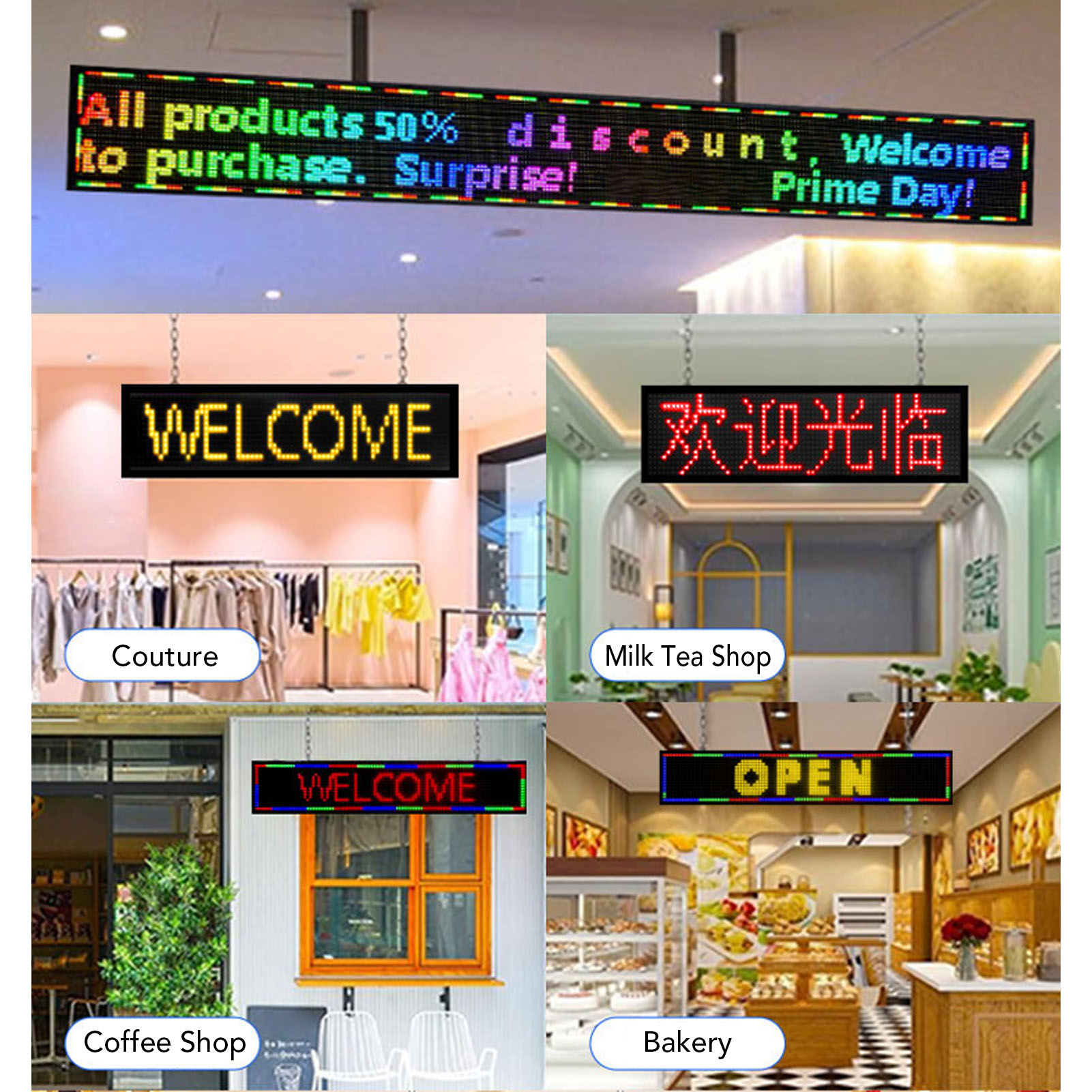 Màn hình LED đầy màu sắc biển hiệu LED di chuyển cho các cửa hàng Salon quán cà phê