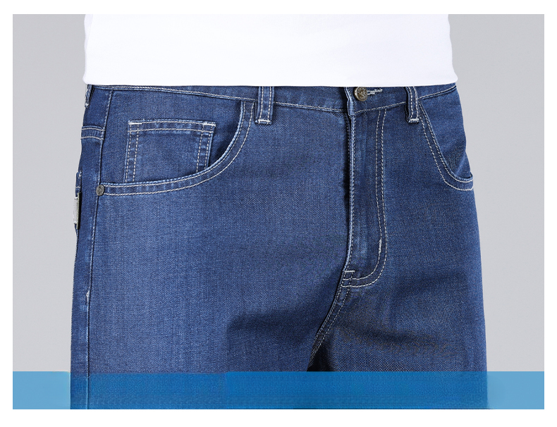 Summer Men's Baggy Jeans Blue UltraThin Classic Soft Breathable Business Casual Straight-leg Stretch Denim Trousers Male