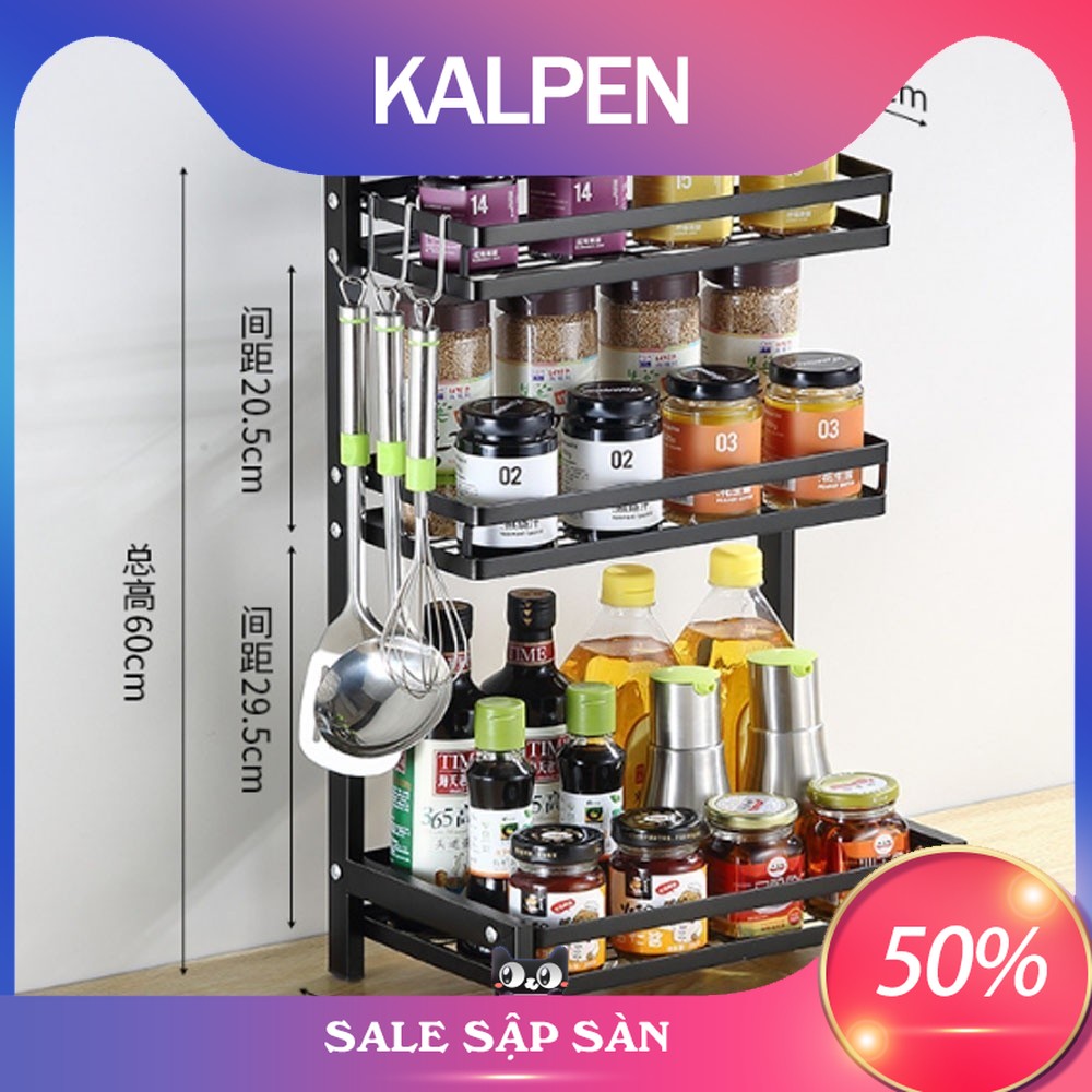 Kệ Gia Vị Chữ L 3 Tầng VANDO Sơn Đen Tĩnh Điện, Giá Đựng Đồ Nhà Bếp Đa Năng - KALPEN