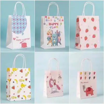 10PCS Paper Bag Kids Birthday Goodie Bag Party Gift Bag Kraft Paper Bag Teachers Day Children Day Gift Bag