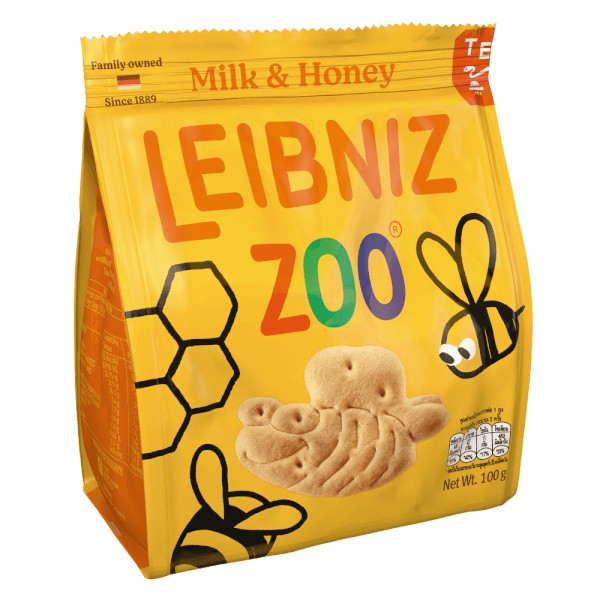 BÁNH QUI SỮA & MẬT ONG  HÌNH GẤU & ONG LEIBNIZ ZOO 100G