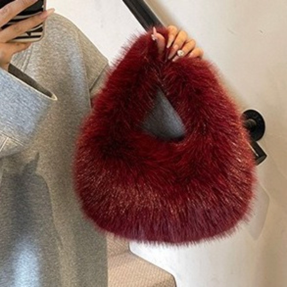 ZHONGMEET Thanh lịch Túi xách có kết cấu lông giả Hình dạng nửa trăng Mềm mại Túi xách Màu sắc đồng nhất Nhẹ Túi xách cầm tay bằng nhung Mùa đông - 2