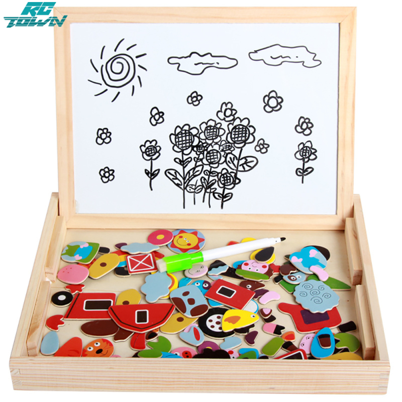 Wooden Double Sided Drawing Board Magnetic Board Jigsaw Puzzle Educational