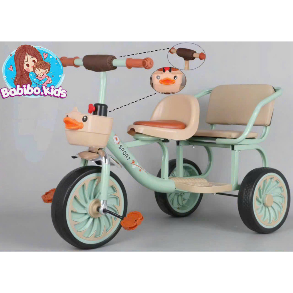 Xe đạp 3 bánh cho bé, Xe đạp Xích lô 2 ghế ngồi Babibo Kids cho bé từ 1 đến 6 tuổi