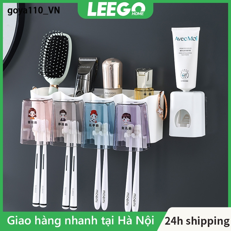 goya110 Leego Bộ Nhả Kem Đánh Răng 2/3/4 Cốc Kệ Treo Bàn Chải Đánh Răng kệ để đồ dán tường nhà tắm cốc đánh răng