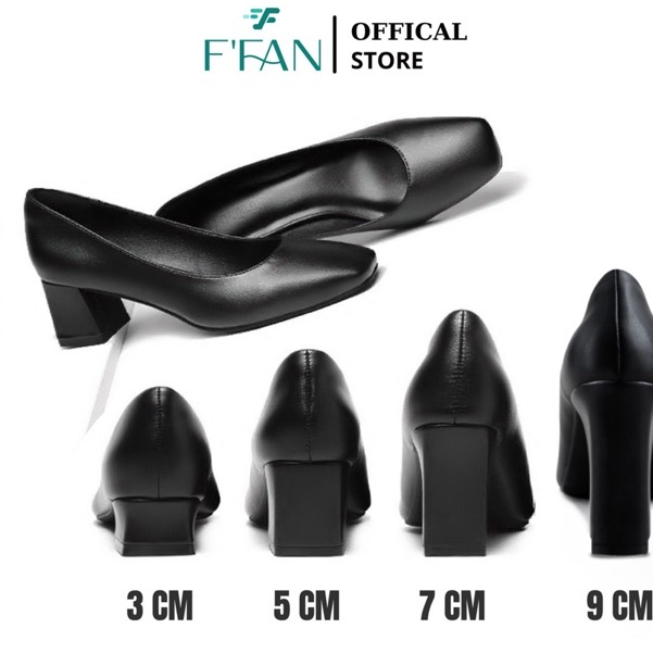 Giày tiếp viên hàng không nữ [da thật] mũi vuông, da mềm mại công sở cao gót đế vuông bít mũi big size FFAN STORE