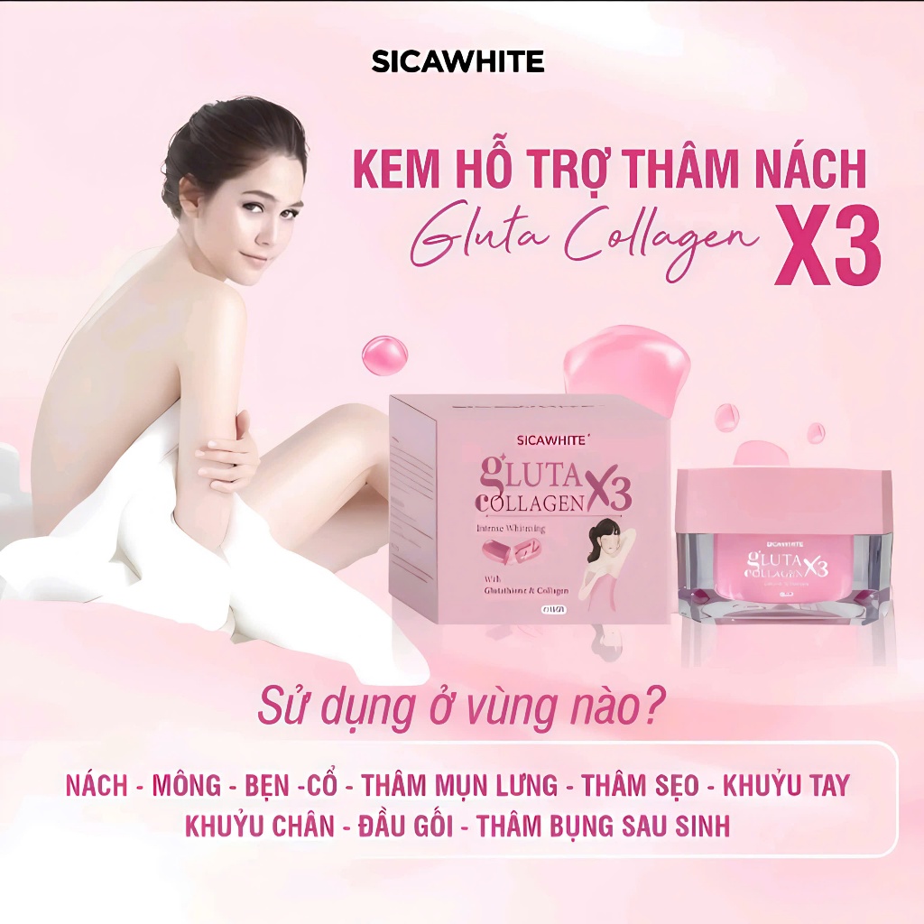 Date Mới - Kem Nách Sica White 15g Hỗ Trợ Mờ Thâm Nách, Đầu Gối, Khủy Tay, Mông Gluta Collagen