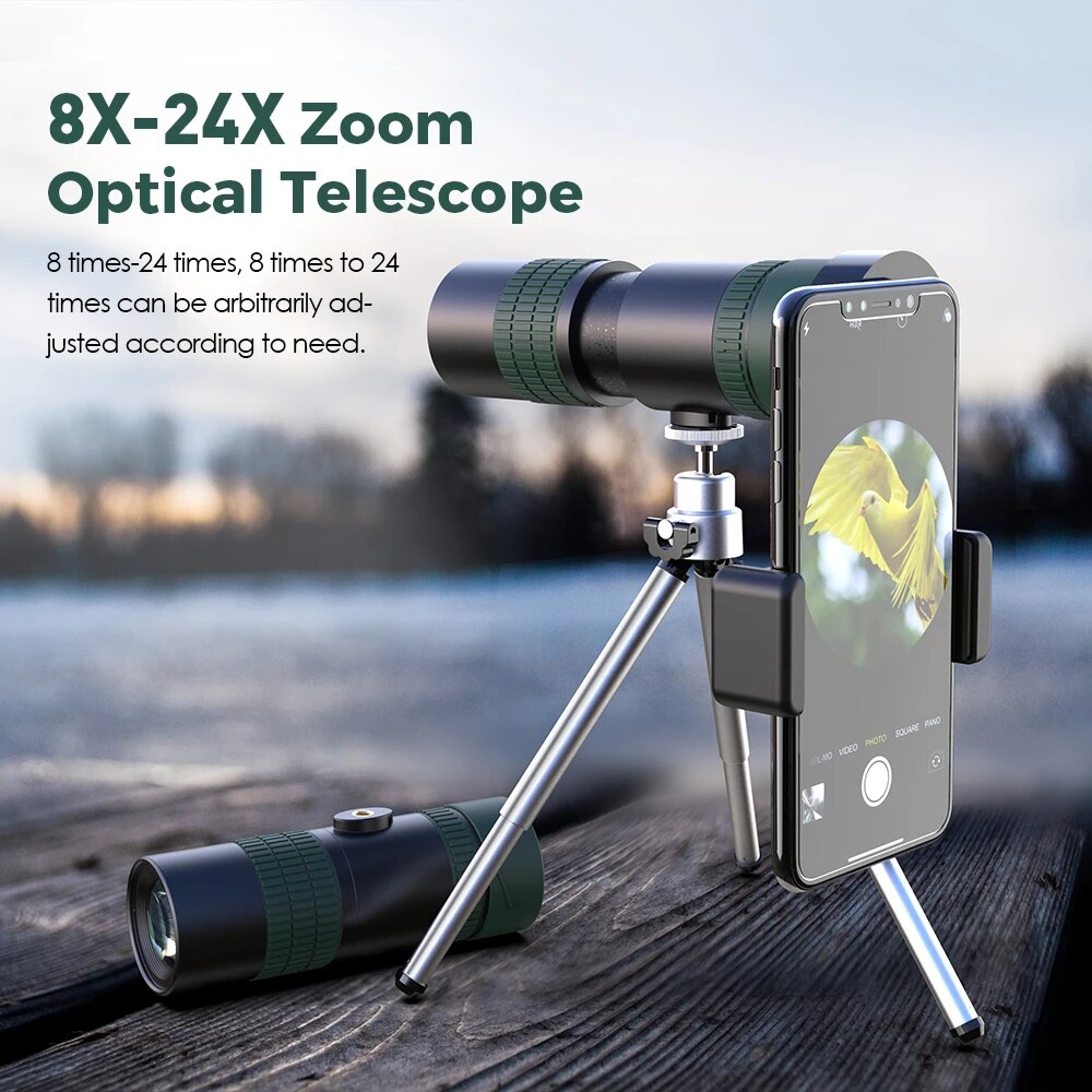 ZZOOI APEXEL 8-24x30 Powerful Monocular Telescope Compact Retractable Zoom BAK4 Prism With Tripod Phone Clip For Camping Bird Watching