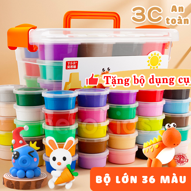Đất sét tự khô 36 màu tặng dụng cụ, đồ chơi đất nặn tự khô siêu nhẹ, đất nặn an toàn cho bé