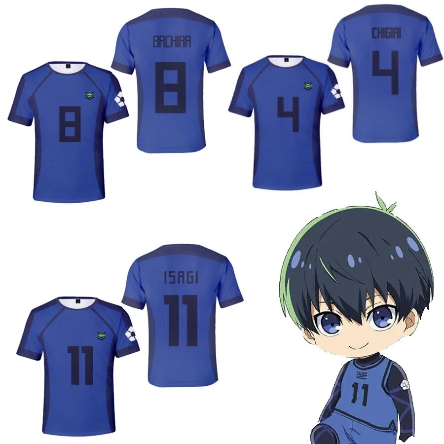 【Bestselling Product】 Blue Lock Bluelock Cosplay Costume Meguru Bachira Isagi Yoichi Chigiri Hyoma Short Sleeve T-Shirt Football Soccer Jersey