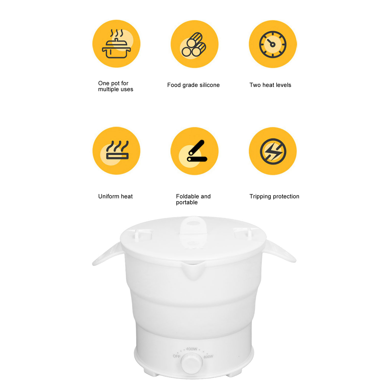 Electric Hot Pot Multifunction 1.2L Uniform Heating Portable Hot Pot Cooker Safety for Home for Travel